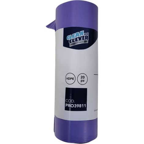 Sacchi per la spazzatura resistenti, robusti, viola, puliti e intelligenti, 120 litri, 20 pezzi/rotolo