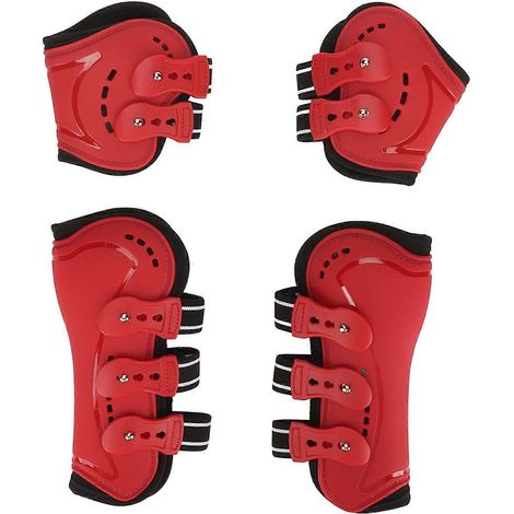 Guêtres de saut respirantes pour chevaux, résistantes aux chocs, protection avant ouverte des tendons, protège-jambes rouges, modèle Hind (1/5)