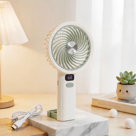 Ventilateur portable 3 en 1 USB rechargeable, ventilateur mains libres avec affichage digital pour voyage et sport,Vert (1/4)