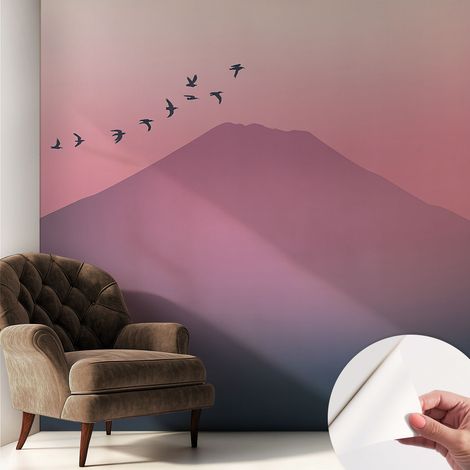 Papier peint autocollant avec imprimé décoratif pour salon et chambre à coucher Installation facile Coucher de soleil en montagne 250x250 cm (1/5)
