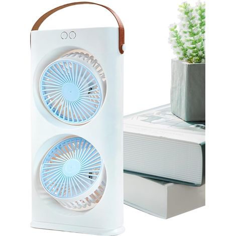 Ventilateur double tête portable USB-C rechargeable 3 vitesses ventilateur de table maison voyage chambre camping silencieux compact été (1/5)