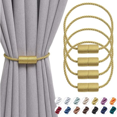 Lot de 4 embrasses magnétiques dorées, 40,6 cm, faites main en corde latérale, pratiques et décoratives pour fenêtres. (1/5)