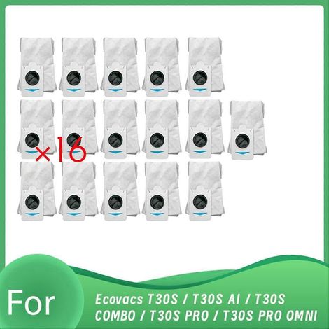 Lot de 16 sacs à poussière pour aspirateur robot Ecovacs T30S / T30S AI / T30S COMBO / T30S PRO / T30S PRO OMNI (1/5)
