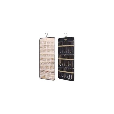 Organisateur de bijoux suspendu, rouleau de rangement avec cintre, crochets en métal, porte-bijoux double face pour boucles d'oreilles, colliers, bagues sur armoire, mur, porte, 1 pièce, grand (1/5)