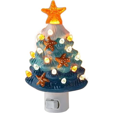 Veilleuse LED avec interrupteur, type à brancher, lampe décorative sapin de Noël, ornement lumineux pour table de chevet ou bureau. (1/3)