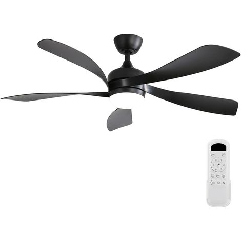 Ventilatore da soffitto da 52 pollici con LED dimmerabile a 3 colori, telecomando, motore DC reversibile, ABS, nero (1/5)