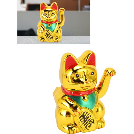Décoration de chat porte-bonheur solaire de 10 cm (4 pouces), idéale pour les inaugurations de magasins, les caisses, les halls d'entrée et les maisons. Ornement chat Feng Shui électrique, doré. MLY23 (1/5)