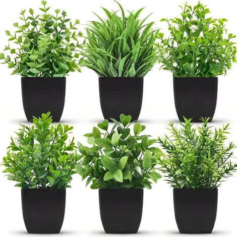 Juego de 3 plantas artificiales decorativas negras, pequeñas y realistas, sintéticas, para baño, oficina y uso en interiores. (1/5)