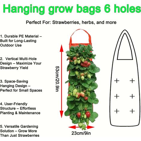 (PE orange 6 trous, 1 pièce) Sacs de culture suspendus pour fraises et tomates - Jardin vertical - Pot de culture pour fraises - Tour aéroponique (1/4)