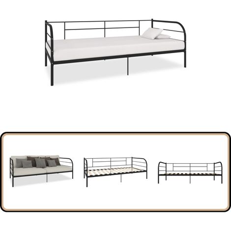 Cadre de lit de repos sans matelas noir métal 90x200 cm - Lit Convertible - Canapé Lit - Lit Invité - Meuble Pliable - Literie