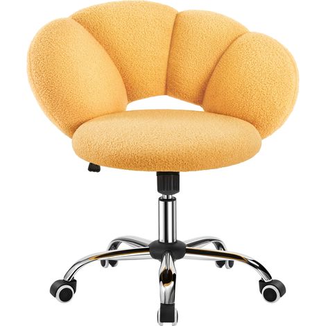 Yaheetech Sedia da Ufficio Scrivania Cameretta Imbottita Senza Braccioli Ergonomica con Ruote Girevole, Schienale Design a Nuvola in Tessuto Bouclé, Altezza Regolabile Giallo