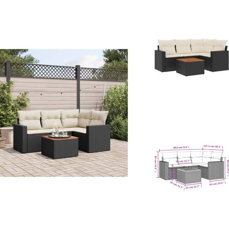 5-tlg. Garten-Sofagarnitur mit Kissen Schwarz Poly Rattan - Gartensorte - Outdoor Möbel - Gartenset - Lounge Set - Rattan Gartenmöbel (1/3)