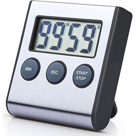 Mini minuterie numérique, Compte à rebours de 100 Minutes et chronomètre, pour la cuisine, le sport, les études, les réunions, le stationnement, le traitement médical Stainless Steel (1/5)