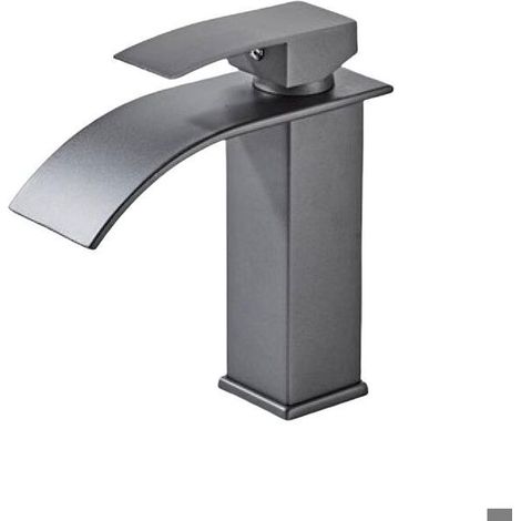 Moderne Robinet Lavabo Design Elégant, Mitigeur Lavabo Salle de Bain en Laiton, Robinetterie Cascade Gris