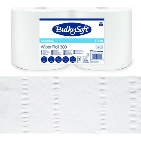 Paño de limpieza de papel, 300 m de largo, liso, sin pegamento, 2 capas, Bulkysoft Premium, para glaseado, 2 rollos (1/3)