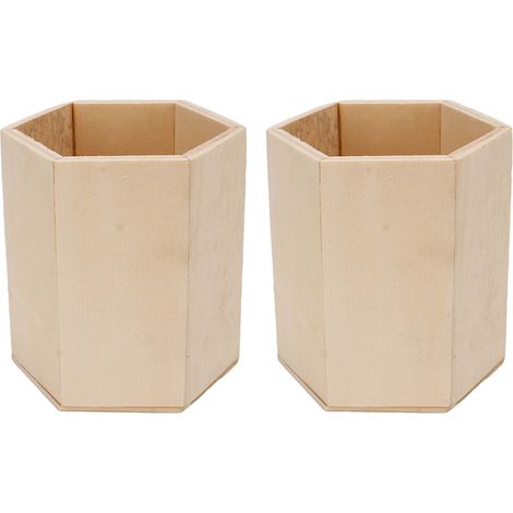 Lot 2 Porte-stylos en bois géométrique hexagonal brut DIY, organiseur de bureau pour rangement maison et bureau. (1/5)