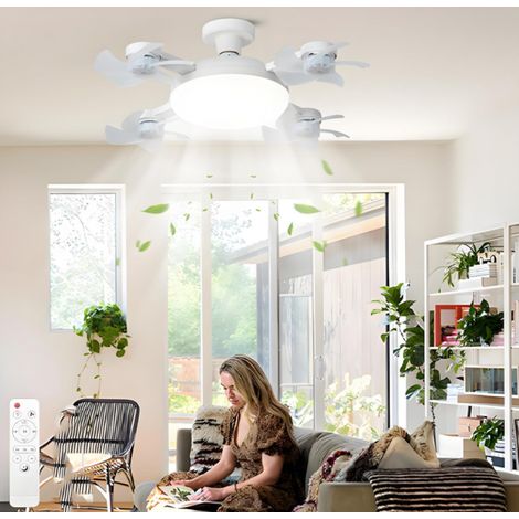 Ventilateur de Plafond LED 4 Lames - Télécommande, 3 Vitesses, Dimmable, Lumière et Ventilation 2 en 1 (1/5)