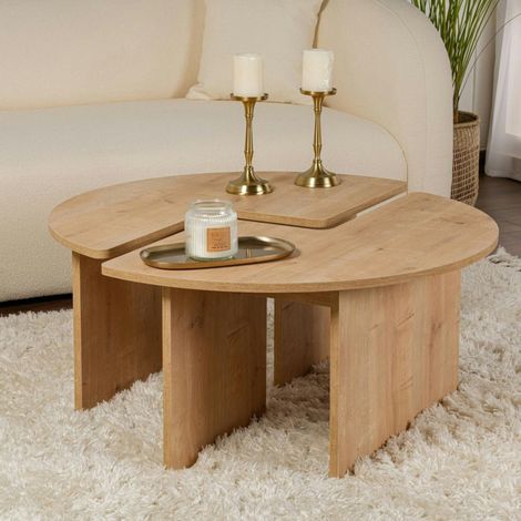 Table basse ronde effet bois de chêne - design puzzle MARFA (1/5)