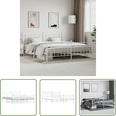 The Living Store Bettgestell mit Kopf- und Fußteil Metall Weiß 200x200 cm - Bettstellengestell - Doppelbett - Weißer Rahmen - Metallrahmen - Boxspringbetten (1/5)