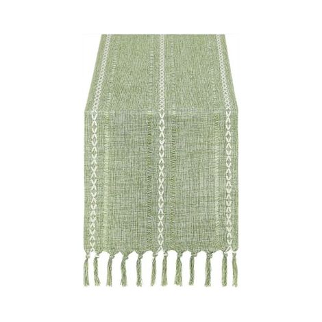 Nappe - Chemin de table - Décoration de fête - Nappe à carreaux - Avec pompons - Chemin de table style bohème - Dimensions 183 x 33 cm - Matière polyester - Vert (1/5)