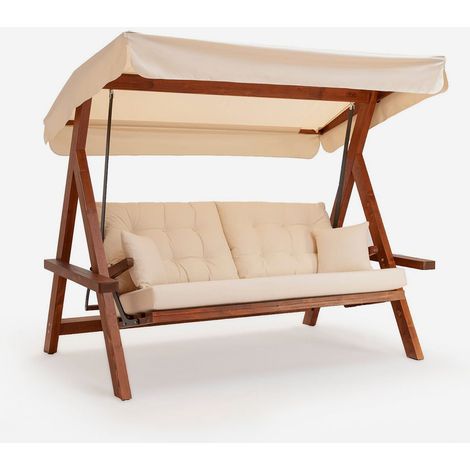 Balancelle de jardin 3 places avec toit inclinable Lyon - Beige (1/5)