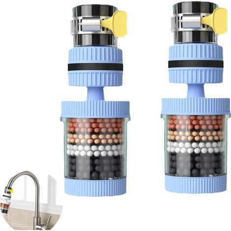 Ensemble de deux filtres à eau universels pour robinet, filtration au charbon actif à 360° (1/5)