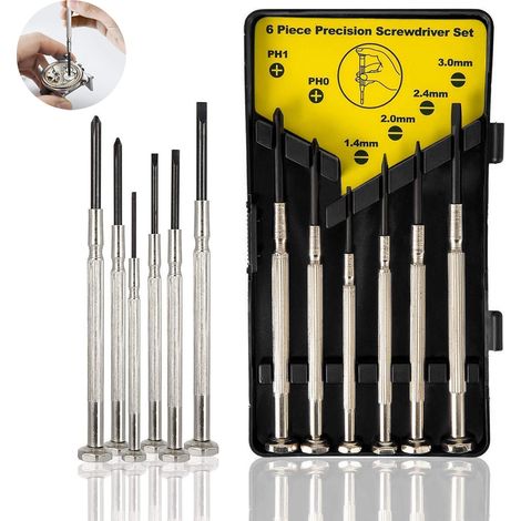 Tournevis Mini - 6 Pièces Set Phillips Et Fendu - Réparation Précision Montres Lunettes Bijoux - Boîtier Plastique - 1.4 mm À 3.0 mm (1/5)