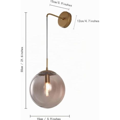Industrial Vintage 15cm Glass Globe Drop Wall Sconce Bedroom Corridor Sconce Light Retro Grey Glass Sphere Wall Sconce (Grey) (1/4)