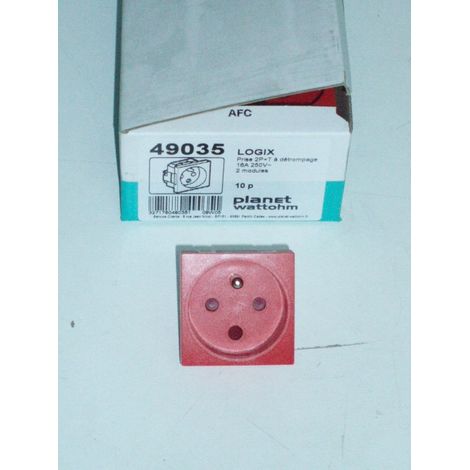 Prise 2p+t 16A à detrompage 2 modules rouge logix PLANET WATTOHM ref 49035