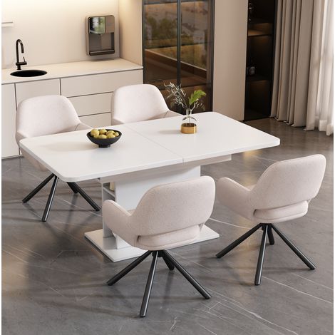 Conjunto de mesa y sillas, mesa de comedor extensible con almacenamiento, blanco DESVIAE (1/5)