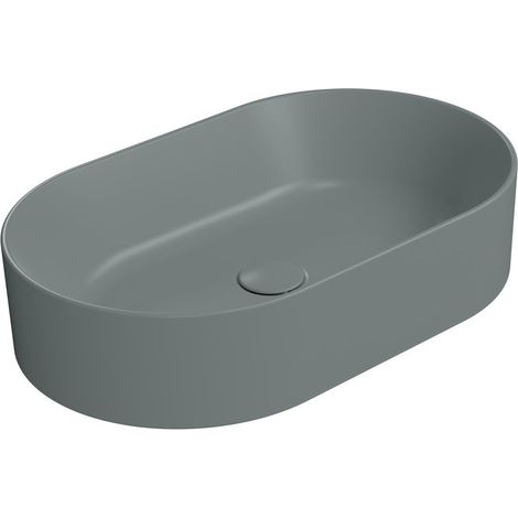 Lavabo en céramique KUBE X sur planche, 60x37cm, ovale, agave mat (1/3)
