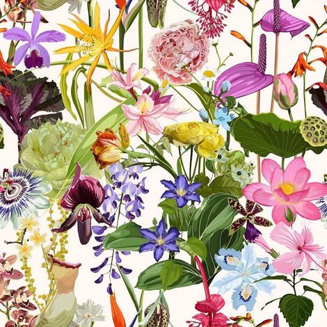 Papier Peint Fleuri Jardin Exotique Papier Peint Floral Papiers Peints Feuilles Tropical 44,5Cm X 300Cm Papiers Peints Adhes[BI137] (1/5)
