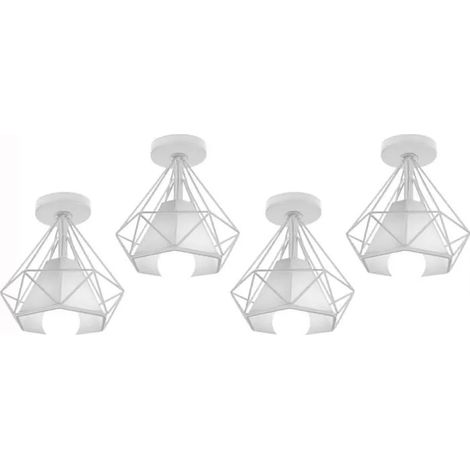 U-Do 4Pcs Plafonnier Luminaire Vintage Lampe Cage forme Diamant en Métal Noir E27 40W pour Salon Cuisine Bar (1/4)