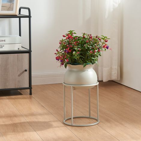 Soporte para plantas Assen con macetero metal  32xØ20cm - Gris Claro [en.casa]