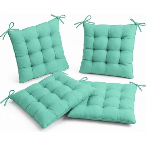 Lot de 4 Galettes de Chaise 40x40 Vert Mint - Intérieur & Extérieur (Déperlant avec Attaches) (1/5)