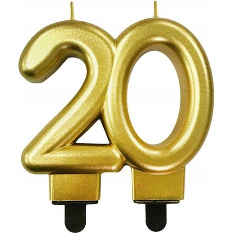 Candelina per torta numero 20, oro metallizzato, 8 cm (1/2)