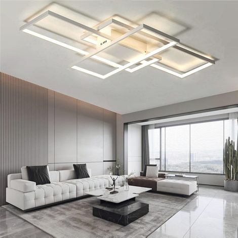 Lustre Salon Led Moderne Avec Télécommande, Éclairage De Plafond Multifonctionnel Géométrique 3000k-6000k Pour Salon (80 Cm, Blanc) [Classe Énergétique B] (1/5)