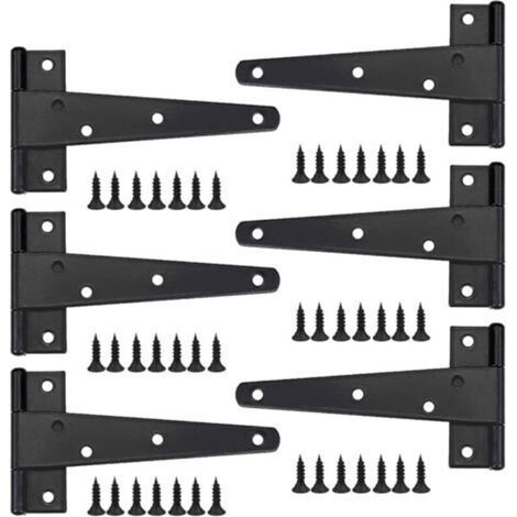 Charniere Porte Lourde 6pcs, Charniere Porte 6 Pouces, Charnière en T Noires, Charniere Plate Inox Charnières de Portes en Fer Charnières Robustes pour Portes, Fenêtres, Abris de Jardin (1/5)