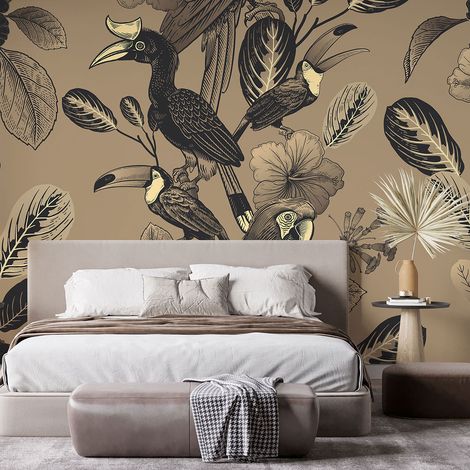 Papier peint panoramique - Fleurs Oiseaux - 130 cm x 87 cm (1/4)