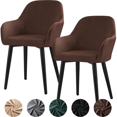 Housses de chaise extensibles en velours, lot de 2, amovibles et lavables, pour chaises de salle à manger, cuisine, salle à manger, banquet (marron, 2 pièces) (1/5)