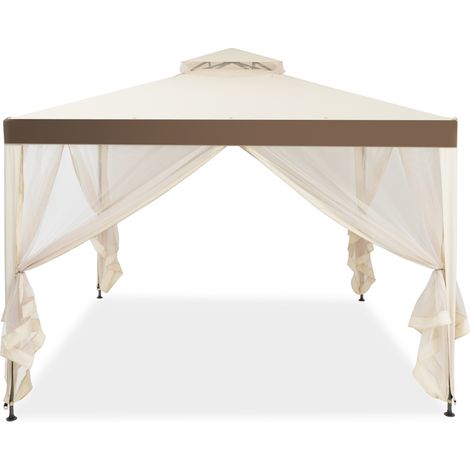 Gazebo a doppio tetto con zanzariera 3x3M da esterno e campeggio Beige (1/4)