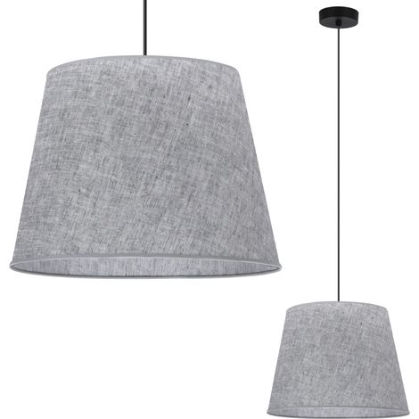 LÁMPARA COLGANTE, CONO DE LINO, NEGRO, 1 PLANA, PANTALLA GRIS L03 38CM (1/5)