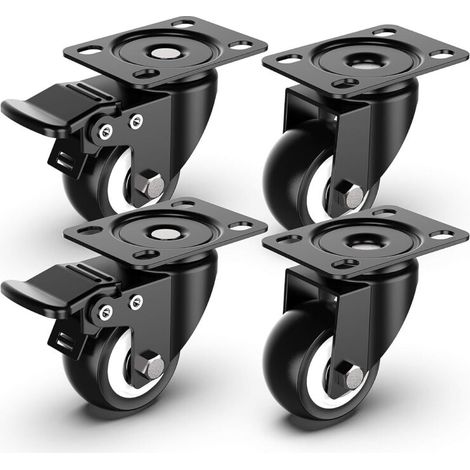 Roulettes Pivotantes de 50mm Roulettes pour Meubles avec frein de sécurité pour charges lourdes,  pour un set de 4 (2 avec frein et 2 sans) (1/5)