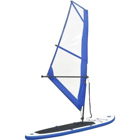 Kit de paddle gonflable avec voile, bleu et blanc.