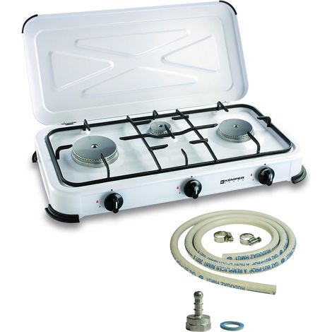 Kemper – Réchaud à gaz 3 feux 3450W – Brûleurs inox – Couvercle amovible – Dimensions 60 x 33 x 9 cm – Pour camping et extérieur (1/5)