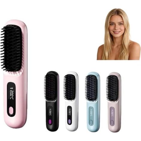 brosse chauffante cheveux court,brosse coiffante cocoony cheveux courts,Réglage température sur 3 niveaux,Compact pratique, Rose (1/5)