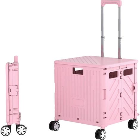 Carrito de la compra plegable, diseño portátil, asa ajustable, rosa. (1/2)