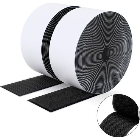 Ruban adhésif double face à crochets et à boucles, 50MM x 5M Ruban adhésif autocollant, bandes robustes, ruban à emboîtement pour cadres de photos, moustiquaires, tapis, bricolage - Noir (1/5)