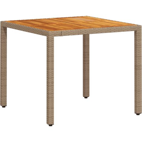 Table de jardin,Table d'extérieur beige 90x90x75 cm résine tressée et bois acacia CFW40114 (1/5)