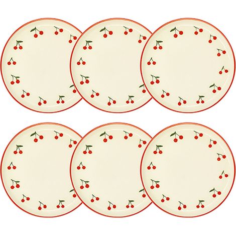 Lot de 6 assiettes à dessert 20cm en grès, CERISE